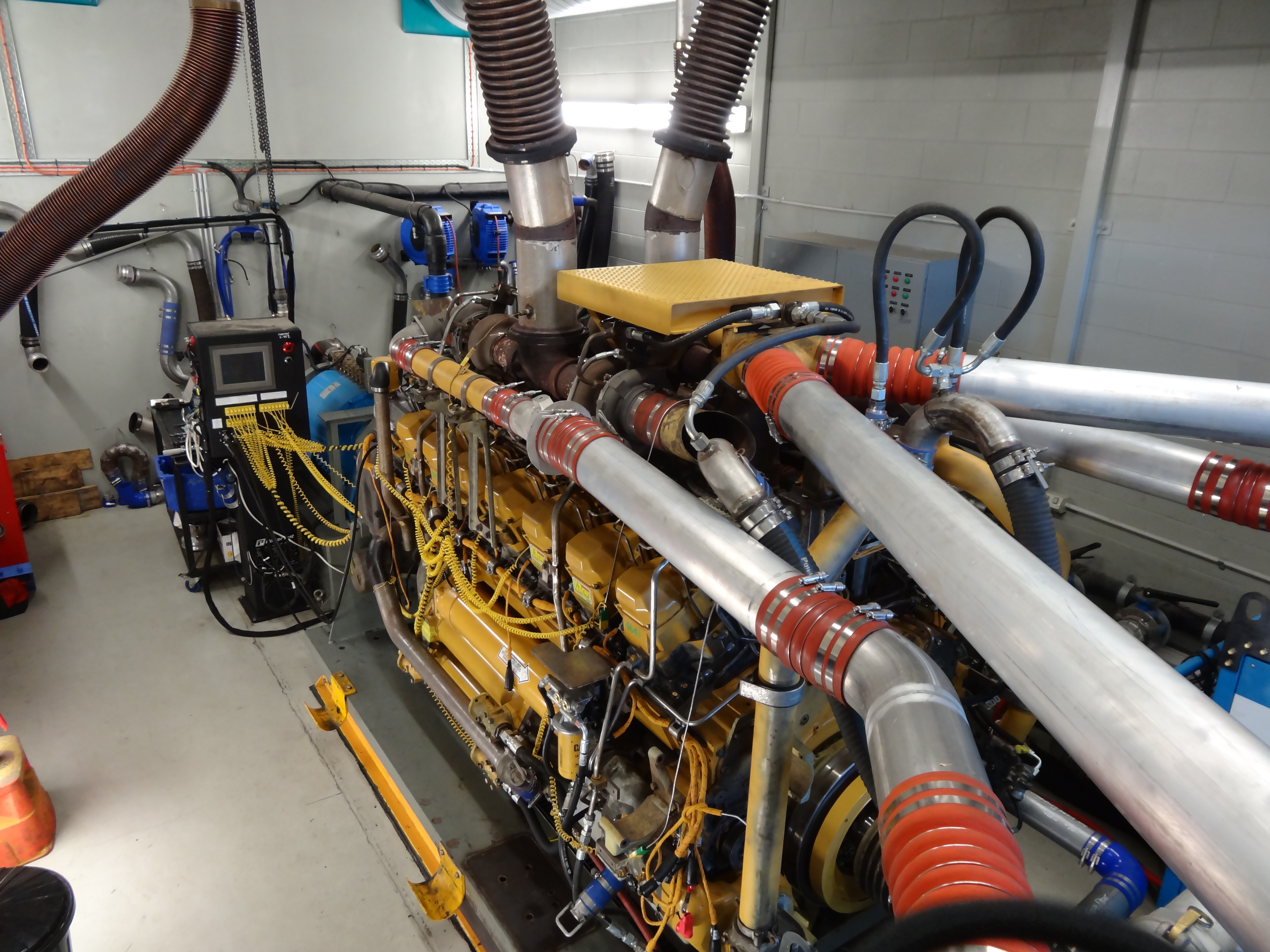 Engine fitted to dynamometer ready to under go powertrain testing