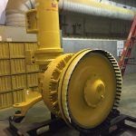 komatsu 930E front corner in transport frame after remanufacture